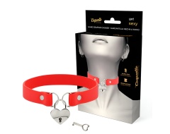 Collar Cuero Vegano Rojo Accesorio Corazón Con Llave imagen 1