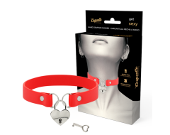 Collar Cuero Vegano Rojo Accesorio Corazón Con Llave imagen 1