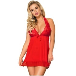 Babydoll Rojo Con Bordados Florales En Pechos Subblime imagen 1
