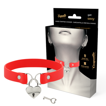 Collar Cuero Vegano Rojo Accesorio Corazón Con Llave imagen 1
