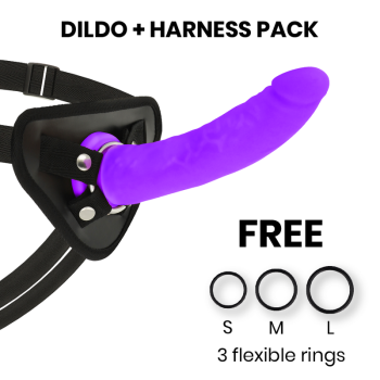 Arnes + Dildo Silicona Lila 20 X 4CM
