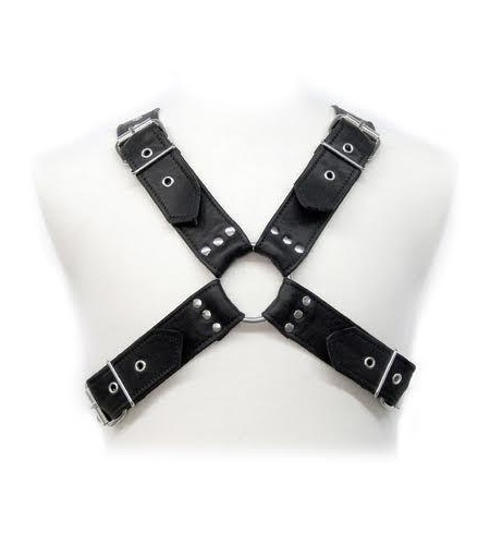 Arnes gay ajustable de cuero y metal