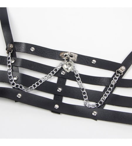 arnes tipo corset de cuero con cadenas