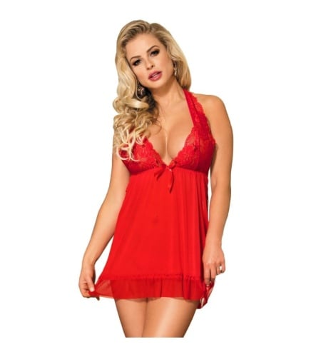 Babydoll Rojo Con Bordados Florales En Pechos Subblime imagen 1