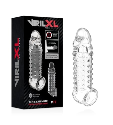 Funda de pene con textura V11 TRANSPARENTE