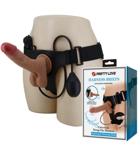 Harness Briefs Universal Con Dildo Vibración Y Squirting 15.5 Cm Mulato