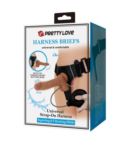 Harness Briefs Universal Con Dildo Vibración Y Squirting 15.5 Cm Mulato