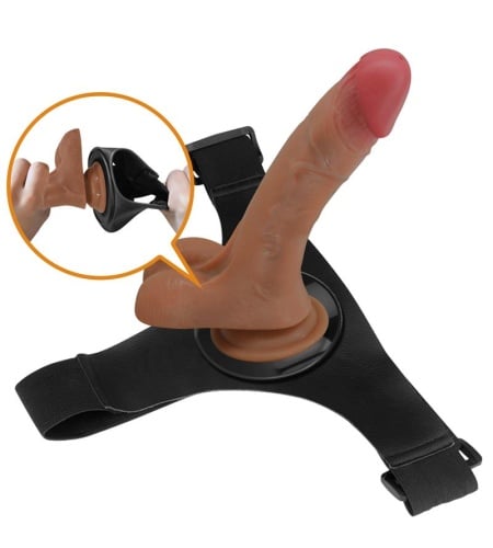 Harness Briefs Universal Con Dildo Vibración Y Squirting 15.5 Cm Mulato