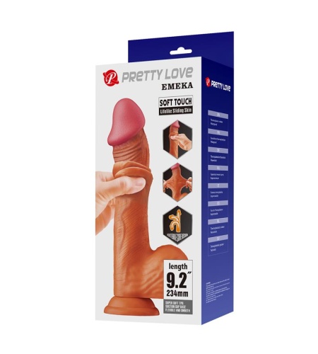 Dildo Realístico Con Ventosa Piel Deslizante Mulato 23.4 Cm