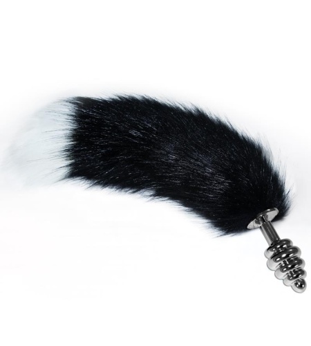 Plug Anal de Metal con Cola Blanco y Negro Talla L