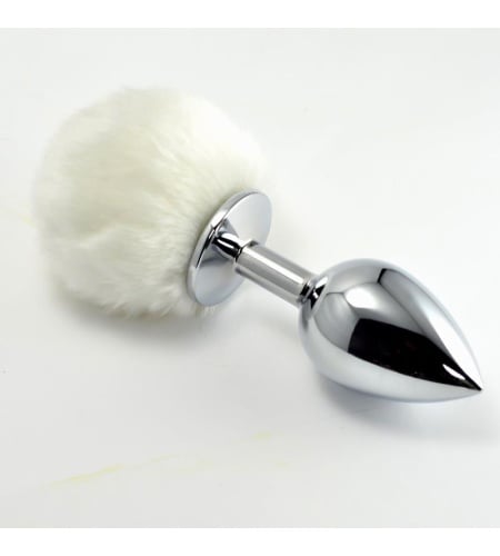 Plug Anal de Metal con Pompon Blanco Talla S