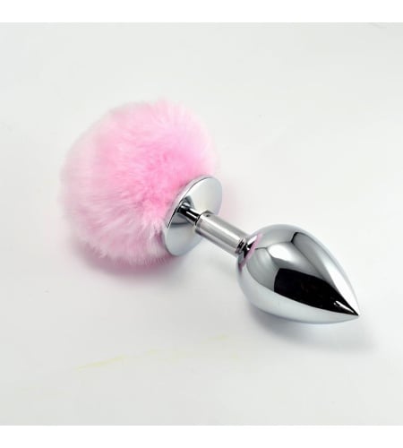 Plug Anal de Metal con Pompon Rosa Talla S